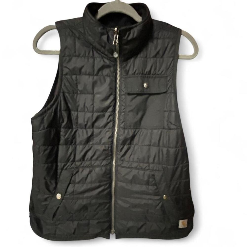 Women’s small black quilted Carhartt gilet vest with flannel lining